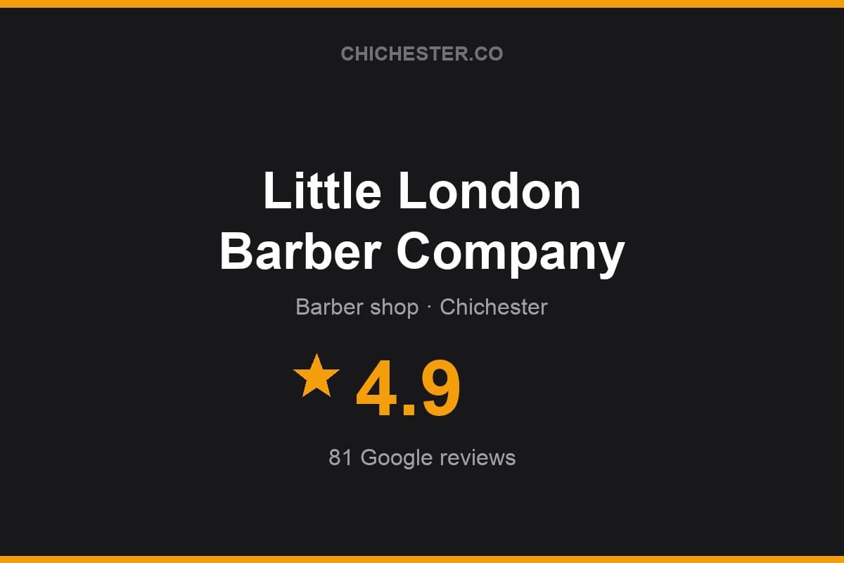 Branded Chichester Directory rating card for Little London Barber Company: 4.9 stars, 81 Google reviews