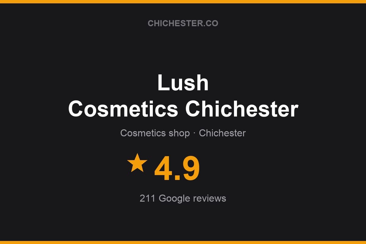 Branded Chichester Directory rating card for Lush Cosmetics Chichester: 4.9 stars, 211 Google reviews