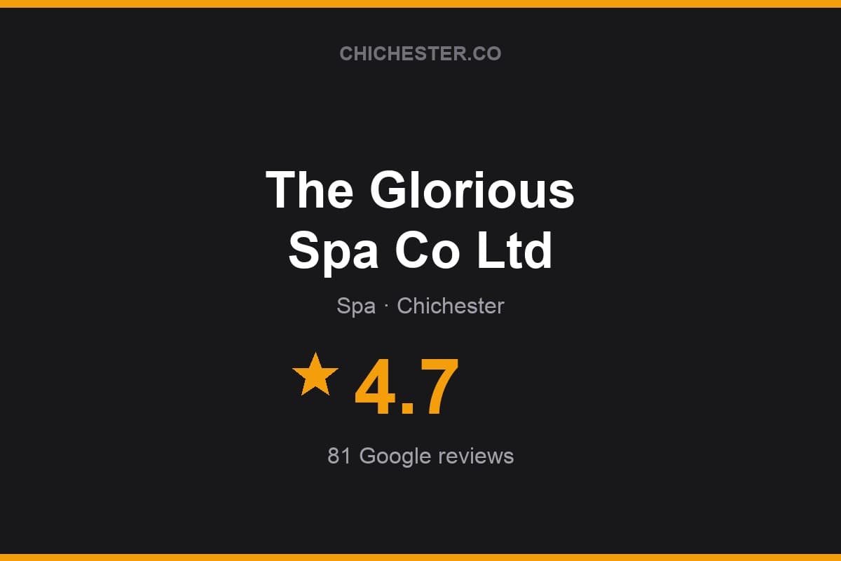 Branded Chichester Directory rating card for The Glorious Spa Co Ltd: 4.7 stars, 81 Google reviews