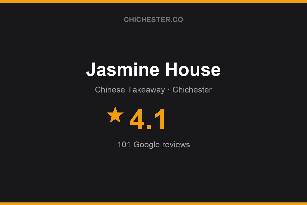 Branded Chichester Directory rating card for Jasmine House: 4.1 stars, 101 Google reviews