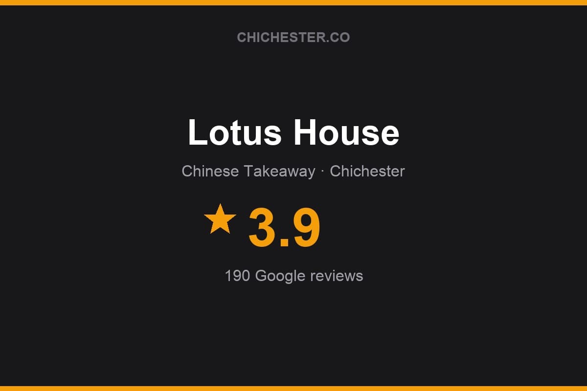 Branded Chichester Directory rating card for Lotus House: 3.9 stars, 190 Google reviews