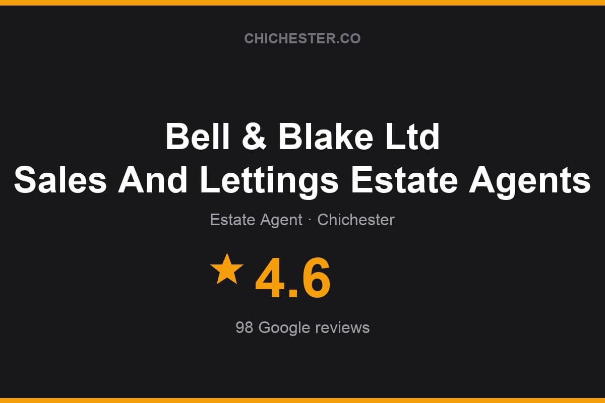 Branded Chichester Directory rating card for Bell & Blake Ltd Sales And Lettings Estate Agents: 4.6 stars, 98 Google reviews