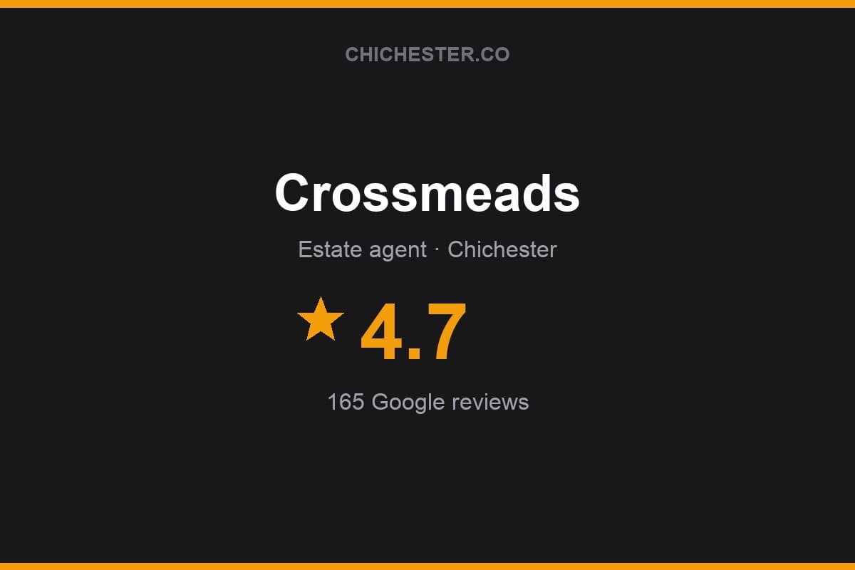 Branded Chichester Directory rating card for Crossmeads: 4.7 stars, 165 Google reviews