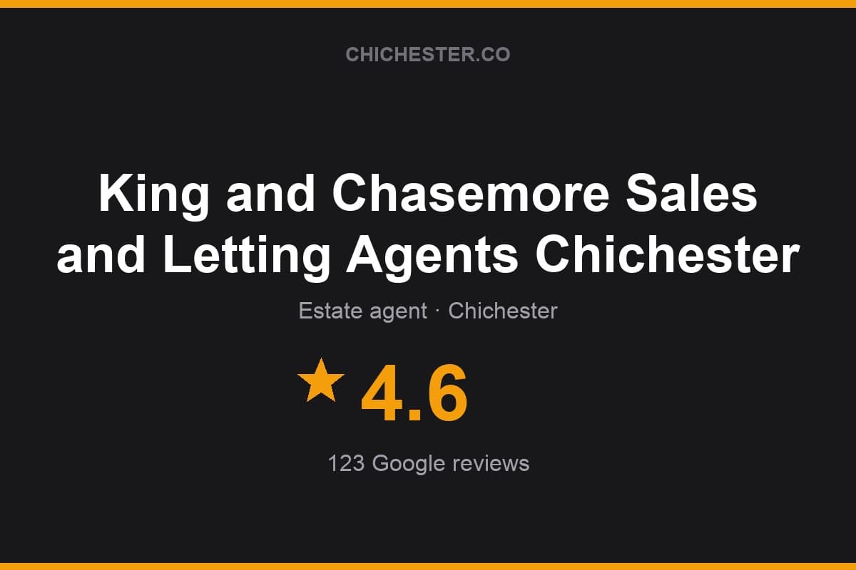 Branded Chichester Directory rating card for King and Chasemore Sales and Letting Agents Chichester: 4.6 stars, 123 Google reviews