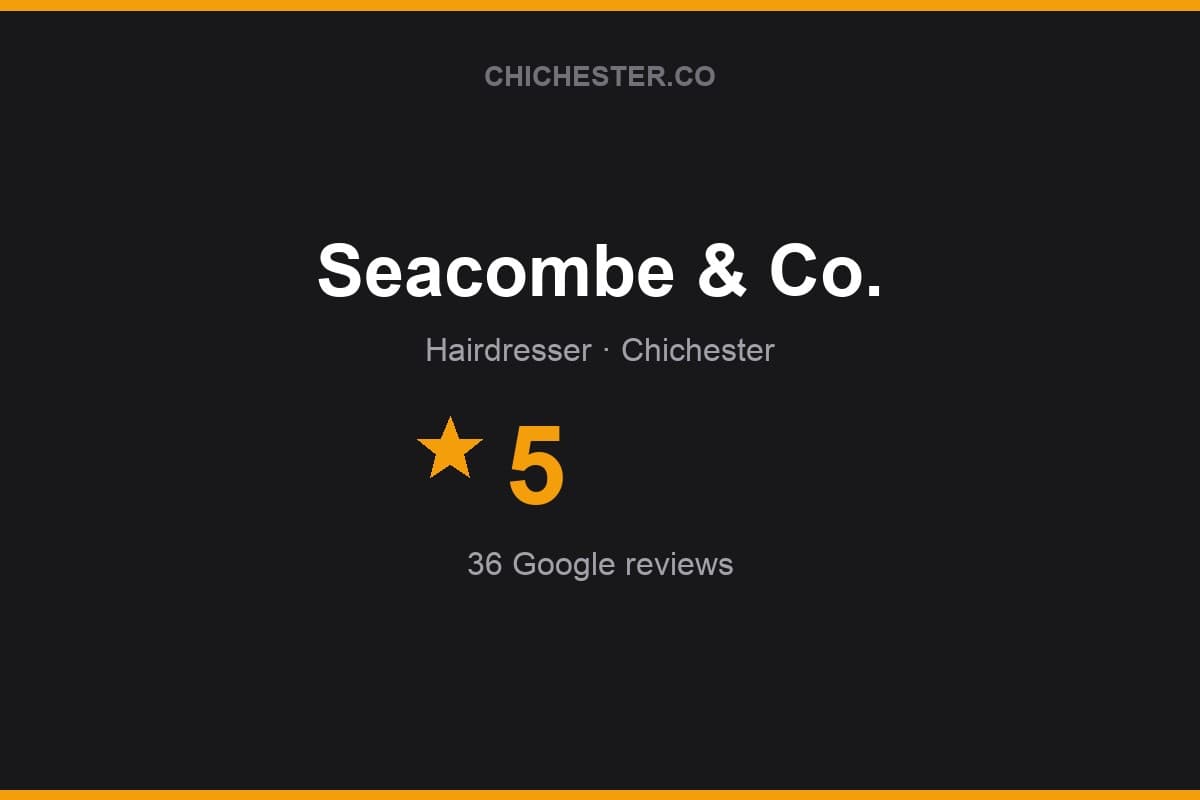 Branded Chichester Directory rating card for Seacombe & Co.: 5 stars, 36 Google reviews