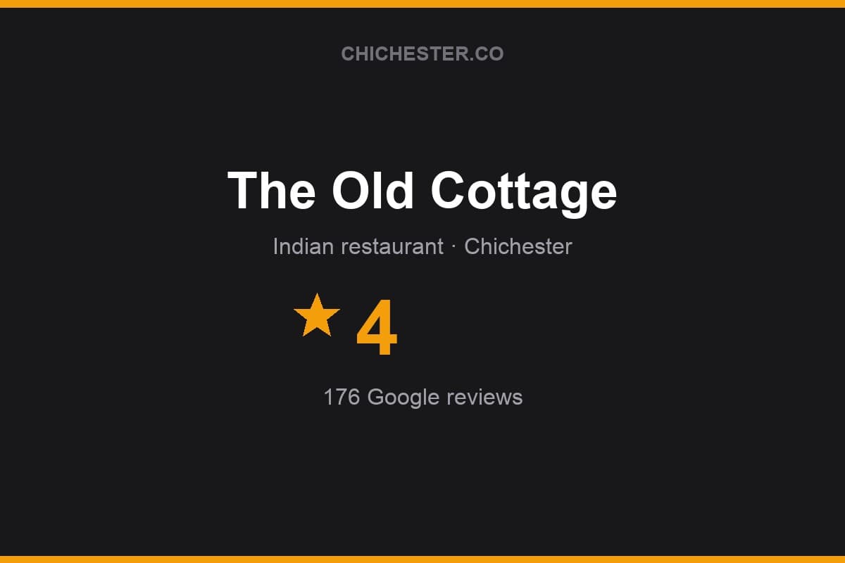 Branded Chichester Directory rating card for The Old Cottage: 4 stars, 176 Google reviews