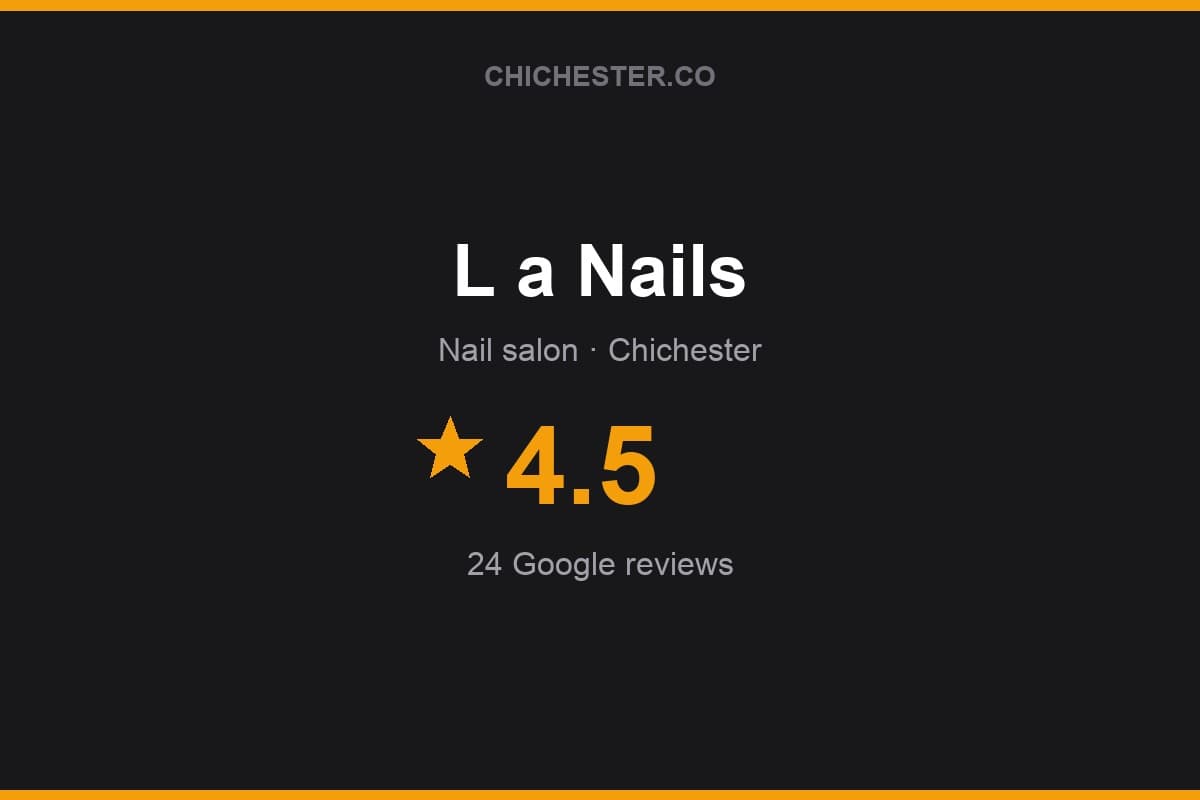 Branded Chichester Directory rating card for L a Nails: 4.5 stars, 24 Google reviews