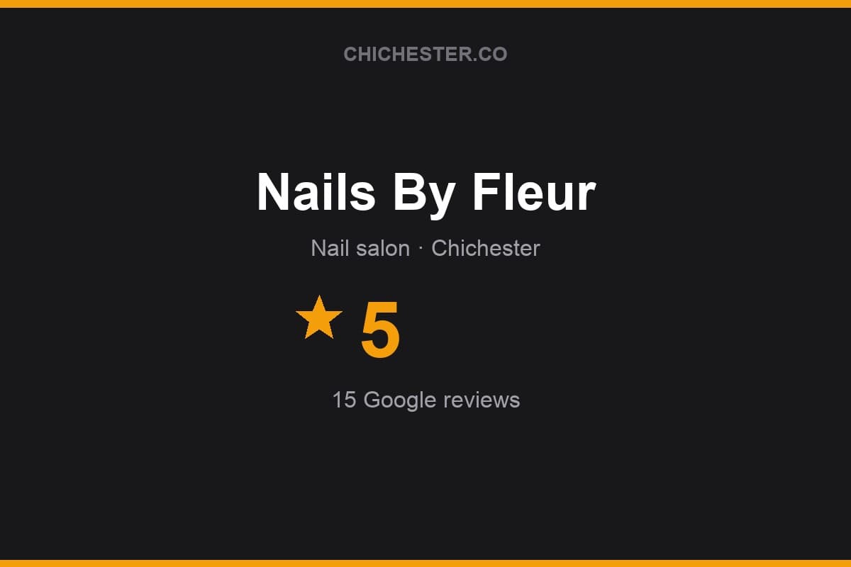 Branded Chichester Directory rating card for Nails By Fleur: 5 stars, 15 Google reviews