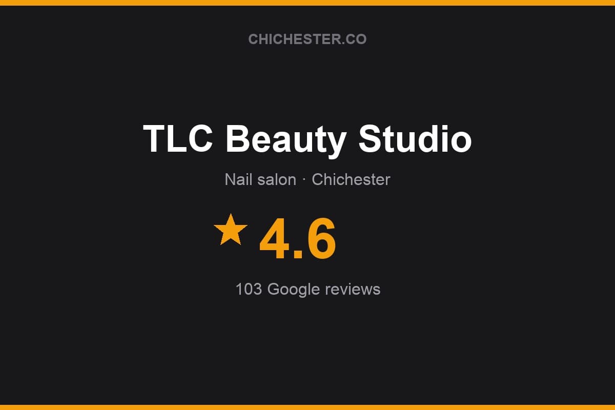 Branded Chichester Directory rating card for TLC Beauty Studio: 4.6 stars, 103 Google reviews