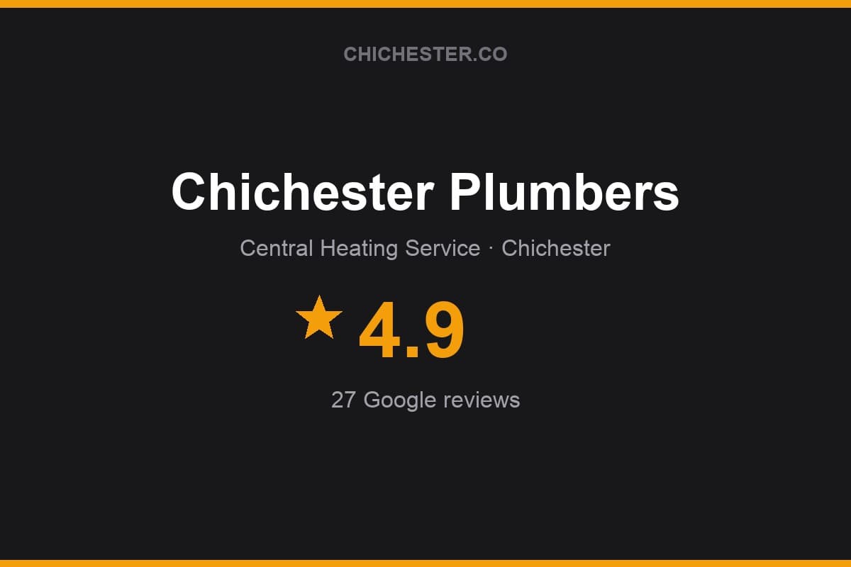 Branded Chichester Directory rating card for Chichester Plumbers: 4.9 stars, 27 Google reviews
