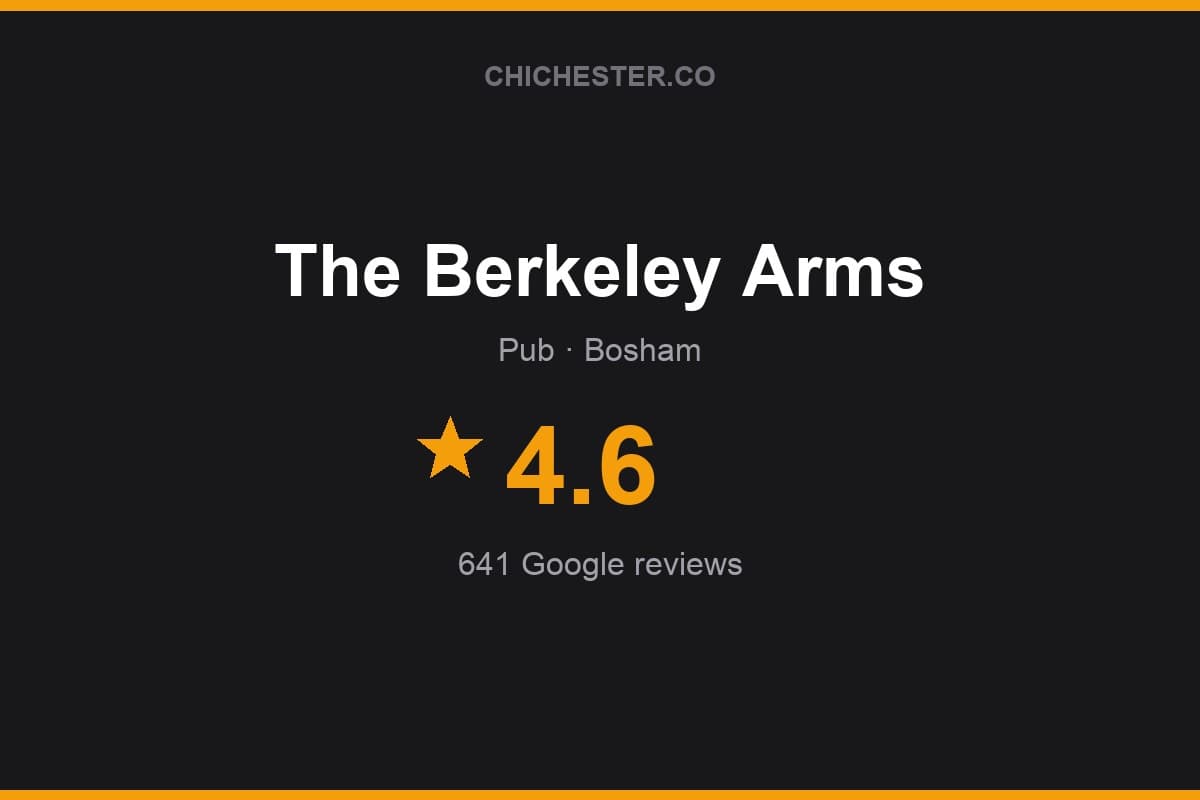Branded Chichester Directory rating card for The Berkeley Arms: 4.6 stars, 641 Google reviews
