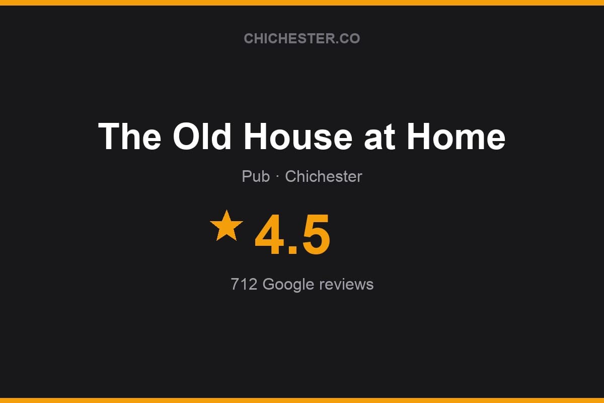 Branded Chichester Directory rating card for The Old House at Home: 4.5 stars, 712 Google reviews