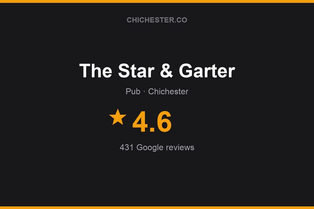 Branded Chichester Directory rating card for The Star & Garter: 4.6 stars, 431 Google reviews