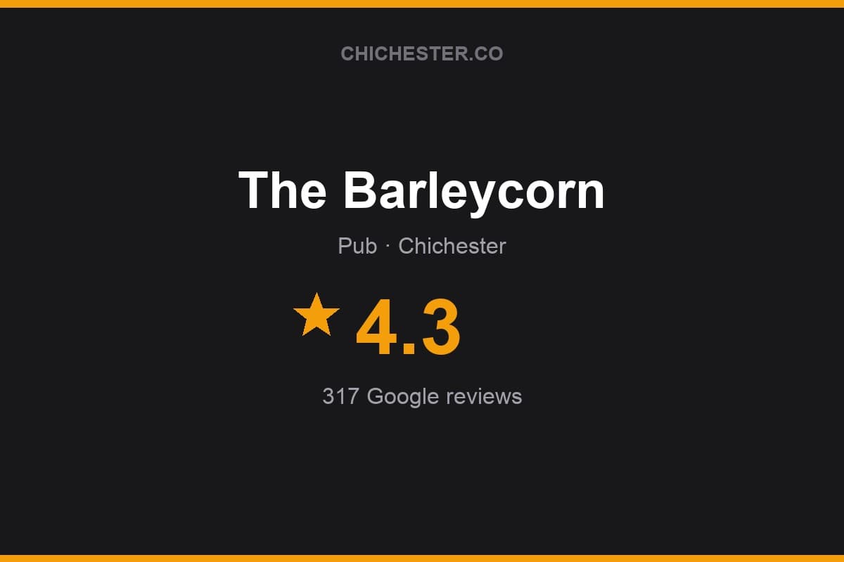 Branded Chichester Directory rating card for The Barleycorn: 4.3 stars, 317 Google reviews