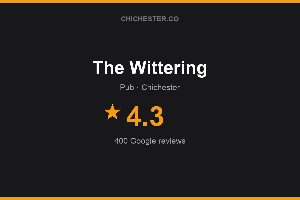 Branded Chichester Directory rating card for The Wittering: 4.3 stars, 400 Google reviews
